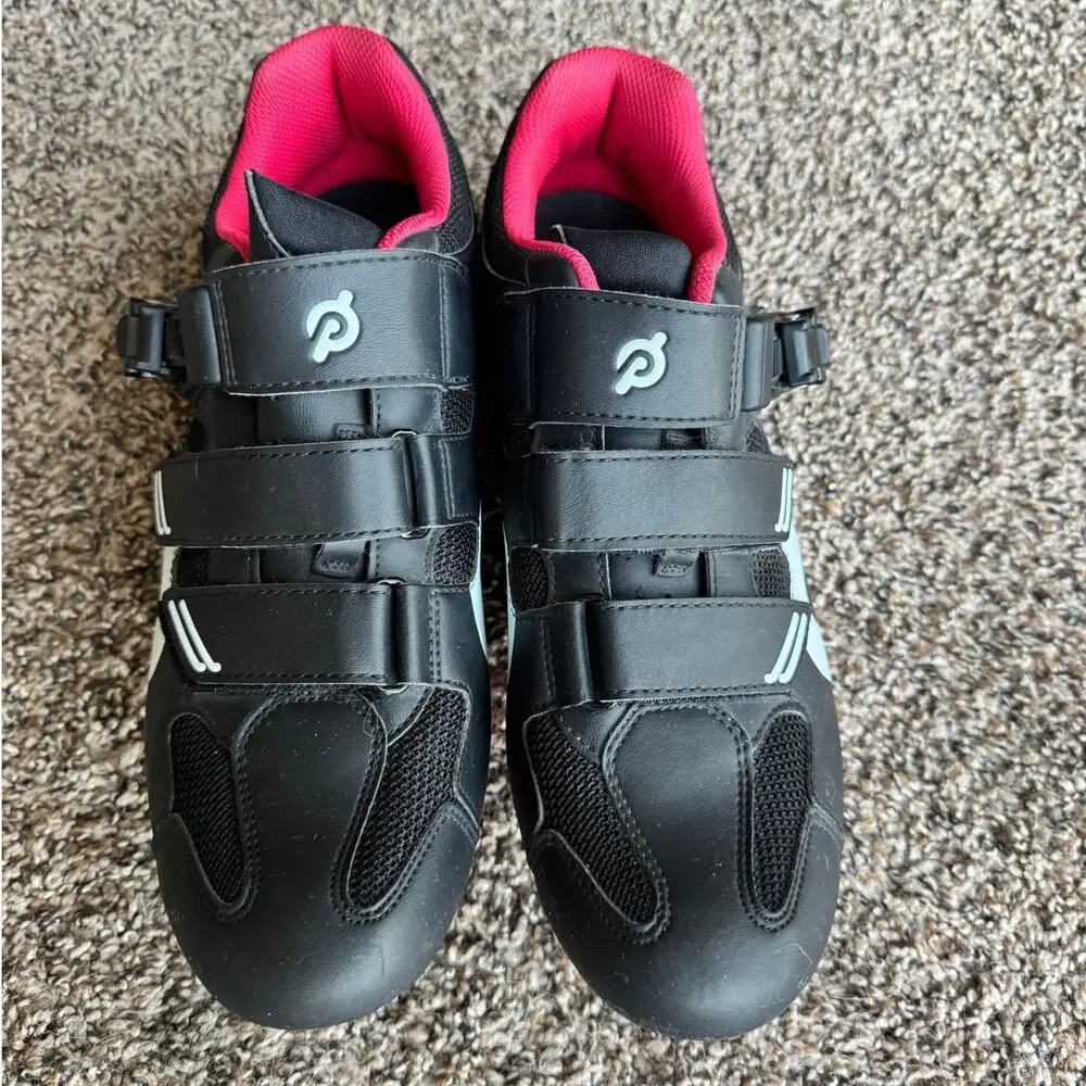 Peloton Cycling Shoes Size 44 Black Pink Hook Loop Indoor Bike Road Cycling